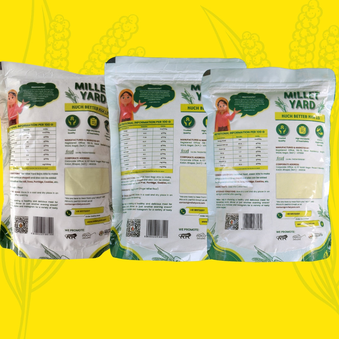 Millet Flour Trio: Jowar, Ragi, and Bajra Atta (Pack of 3 x 500g)