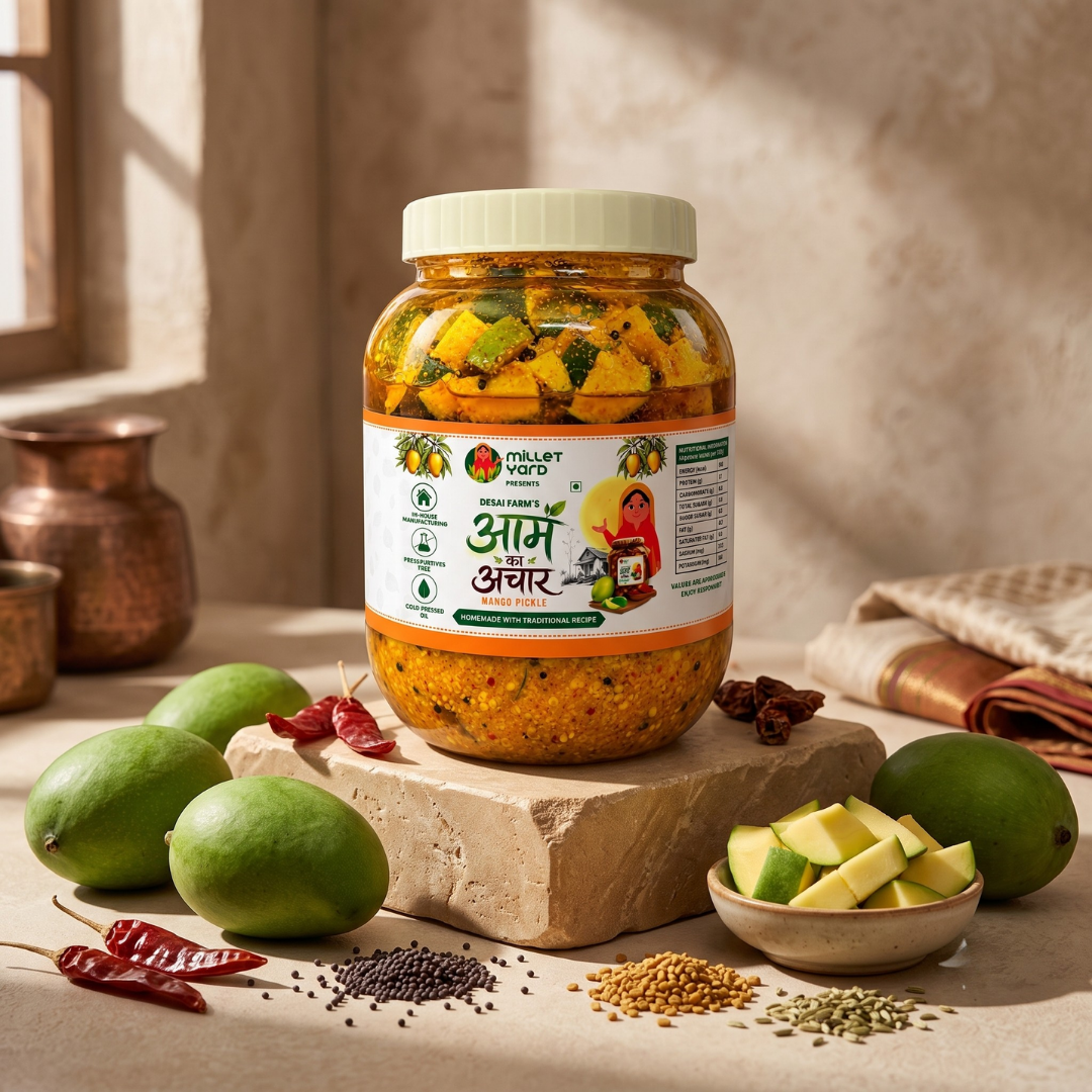 Millet Yard Premium Traditional Aam Ka Achaar ( Mango Pickle) – Authentic Indian Homemade Style Mango Pickle | 1 kg
