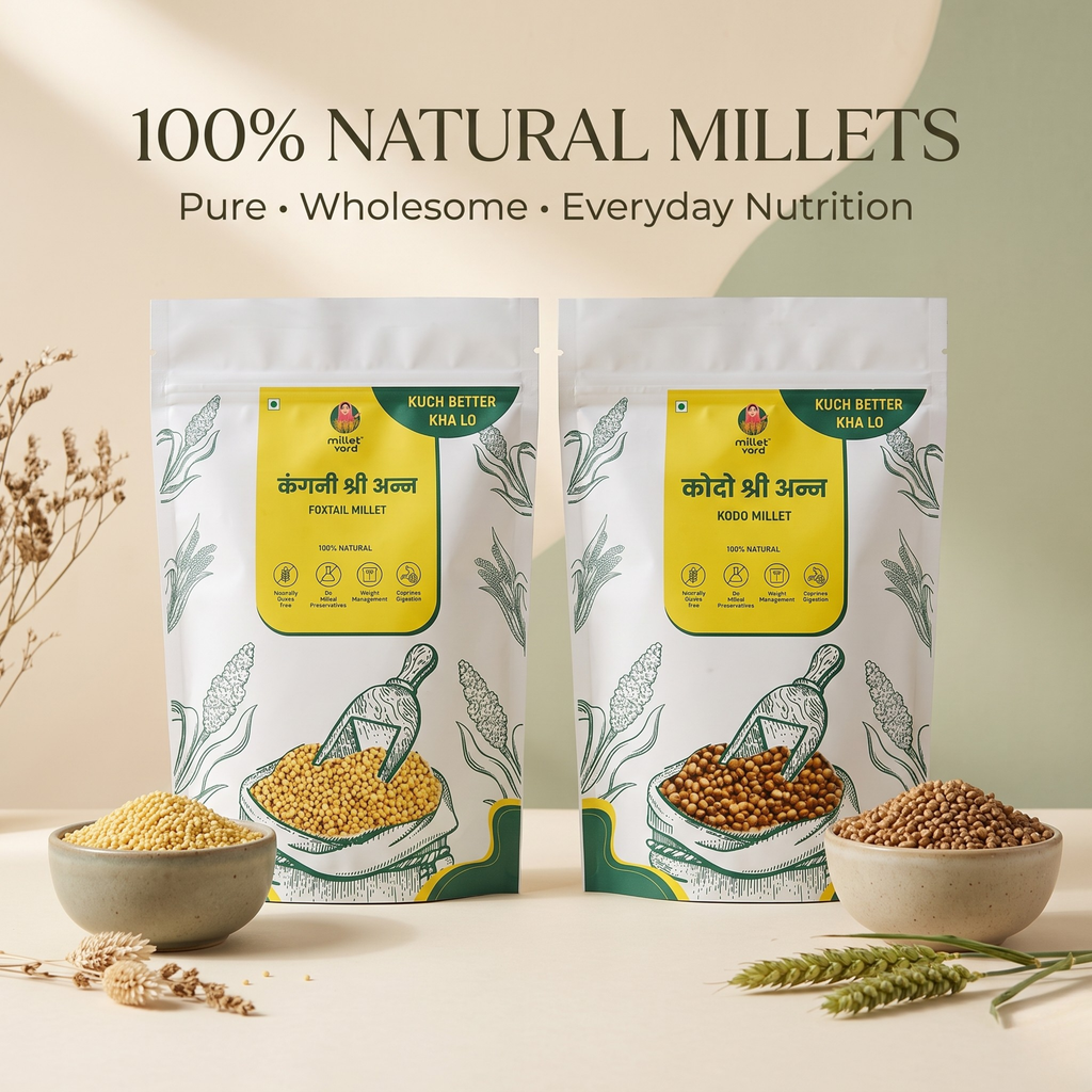 Millet Yard Millets 1 kg Natural Grains Combo Pack of 2 | Kodo 500g, foxtail millet 500g | Nutrient Powerhouse, High Protein & 100% More Fibre Mixed Millet (1 kg, Pack of 2)
