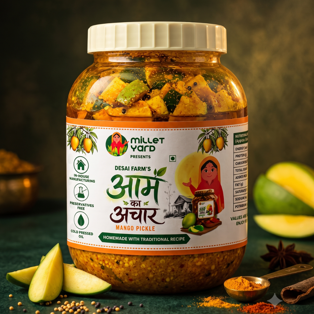 Millet Yard Premium Traditional Aam Ka Achaar ( Mango Pickle) – Authentic Indian Homemade Style Mango Pickle | 1 kg