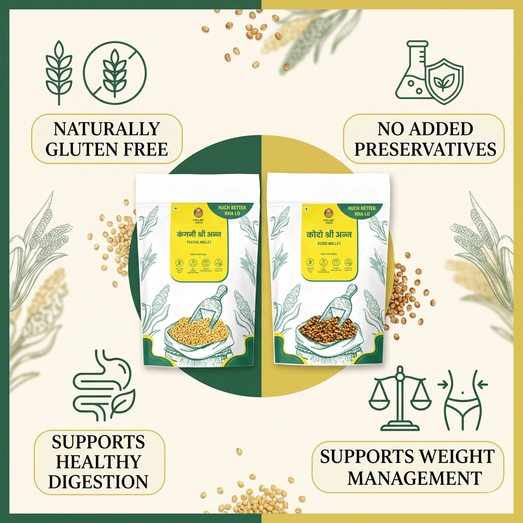 Millet Yard Millets 1 kg Natural Grains Combo Pack of 2 | Kodo 500g, foxtail millet 500g | Nutrient Powerhouse, High Protein & 100% More Fibre Mixed Millet (1 kg, Pack of 2)