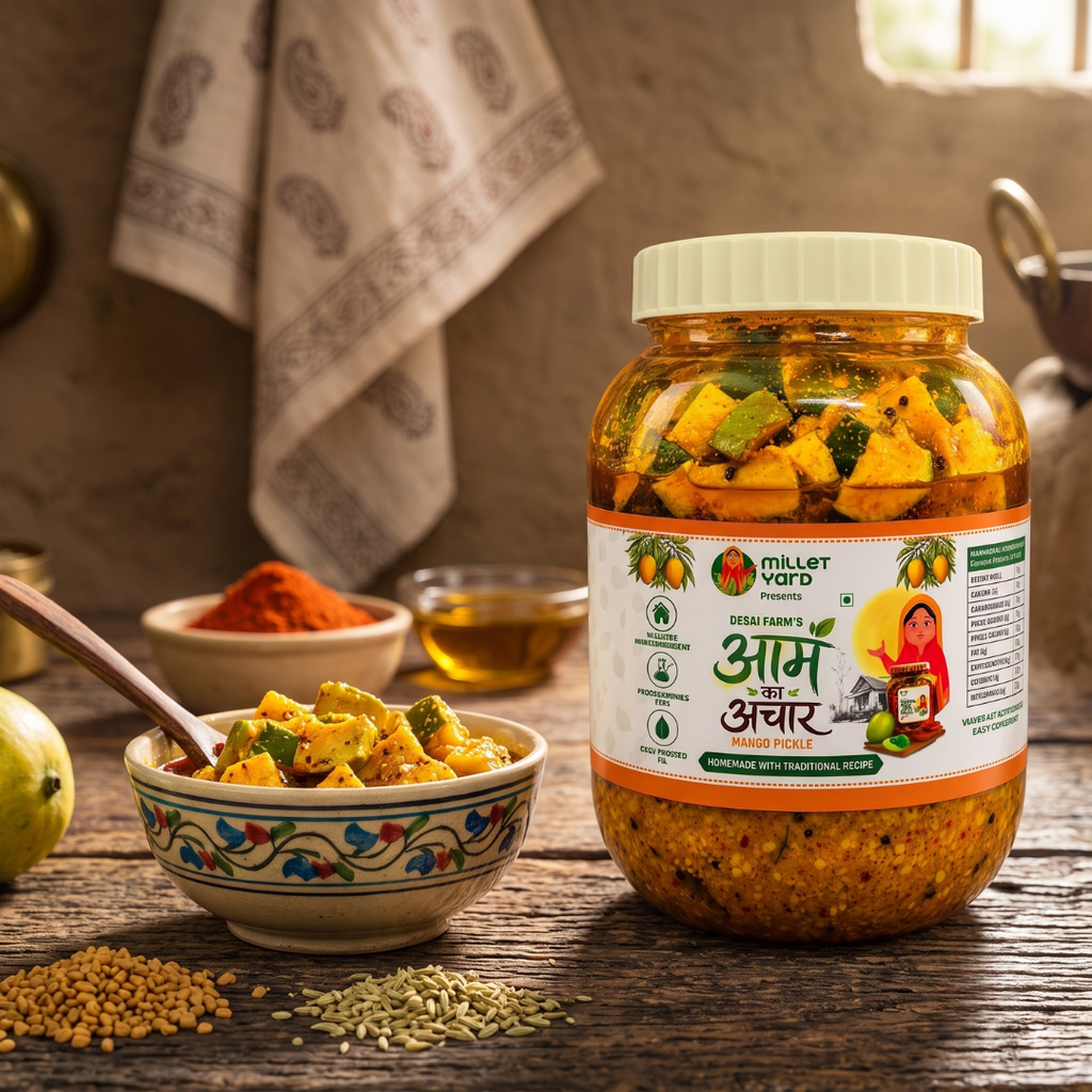 Millet Yard Premium Traditional Aam Ka Achaar ( Mango Pickle) – Authentic Indian Homemade Style Mango Pickle | 1 kg