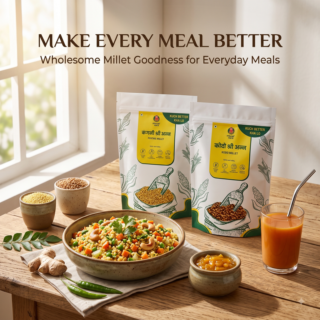 Millet Yard Millets 1 kg Natural Grains Combo Pack of 2 | Kodo 500g, foxtail millet 500g | Nutrient Powerhouse, High Protein & 100% More Fibre Mixed Millet (1 kg, Pack of 2)