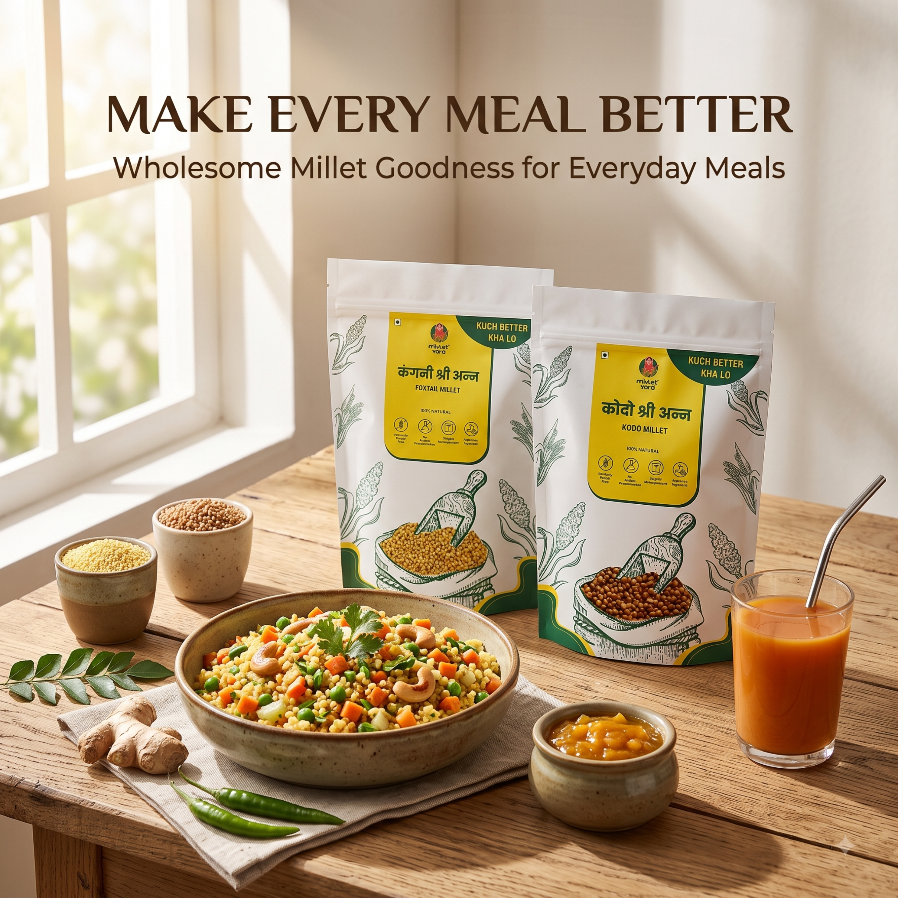 Millet Yard Millets 1 kg Natural Grains Combo Pack of 2 | Kodo 500g, foxtail millet 500g | Nutrient Powerhouse, High Protein & 100% More Fibre Mixed Millet (1 kg, Pack of 2)
