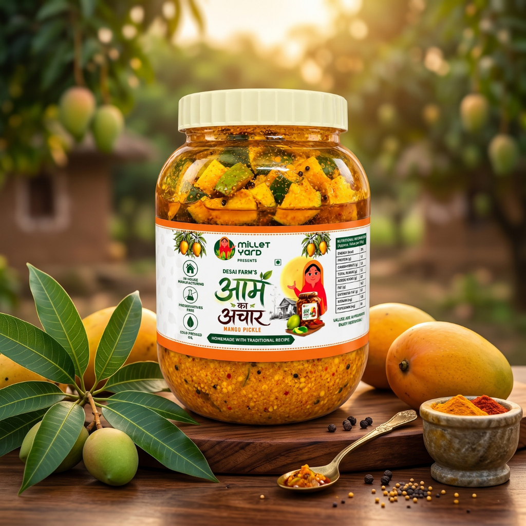 Millet Yard Premium Traditional Aam Ka Achaar ( Mango Pickle) – Authentic Indian Homemade Style Mango Pickle | 1 kg