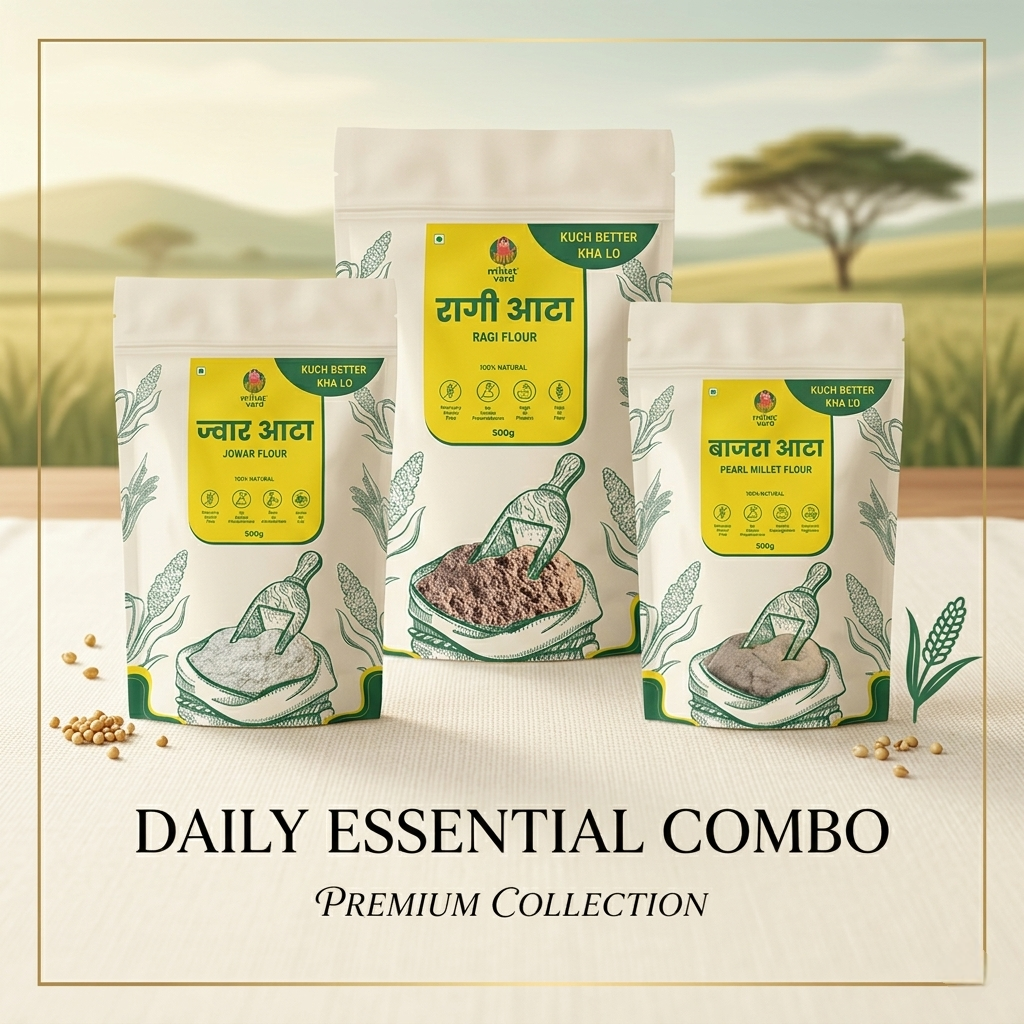 Johar Ragi Daily Essential Combo – Jowar, Ragi & Bajra Flour (500g each) – Millet Yard