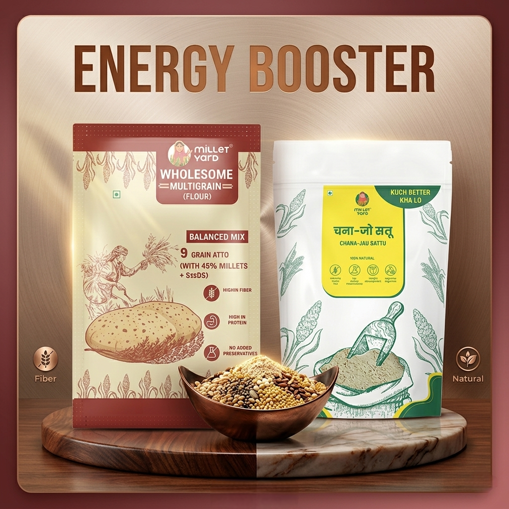 Energy Booster Combo – Wholesome Multigrain Flour (1 kg) + Chana Jau Sattu (500 gm)