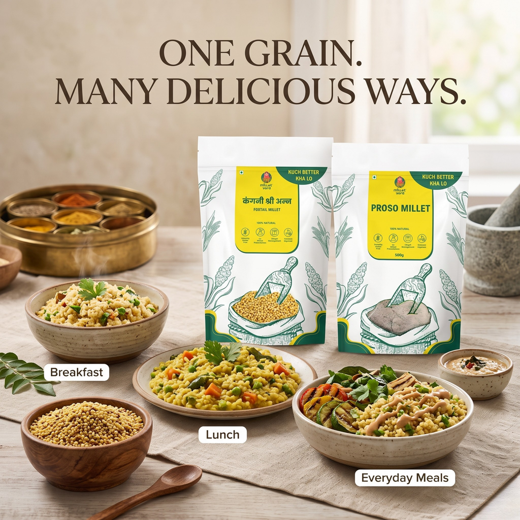 Millets 1 kg Natural Grains Combo Pack of 2 | Proso 500g, foxtail millet 500g