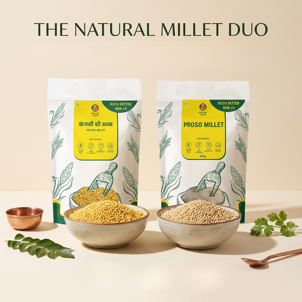 Millets 1 kg Natural Grains Combo Pack of 2 | Proso 500g, foxtail millet 500g