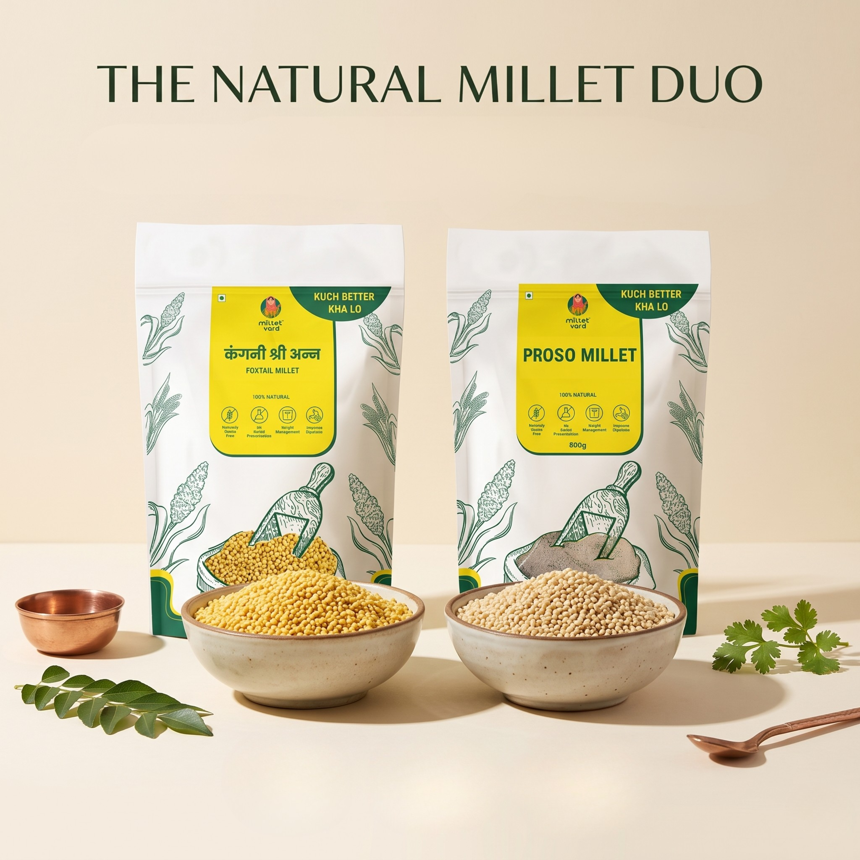 Millets 1 kg Natural Grains Combo Pack of 2 | Proso 500g, foxtail millet 500g