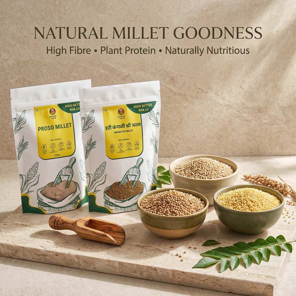 Millets 1 kg Natural Grains Combo Pack of 2 |  Proso 500g, Browntop millet 500g