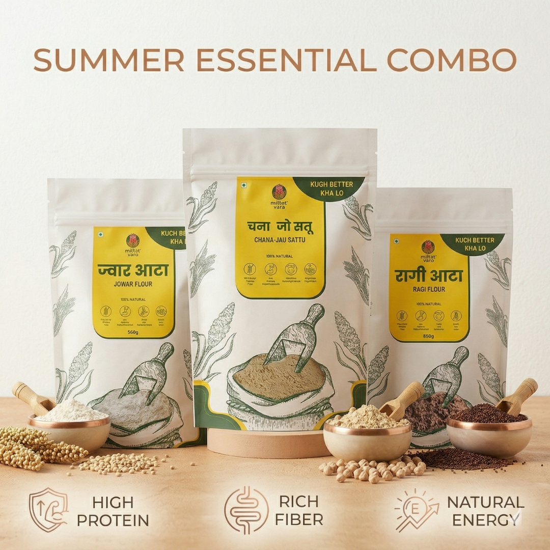 Summer Essential Combo – Jowar, Ragi & Chana Jau Sattu (500g each)
