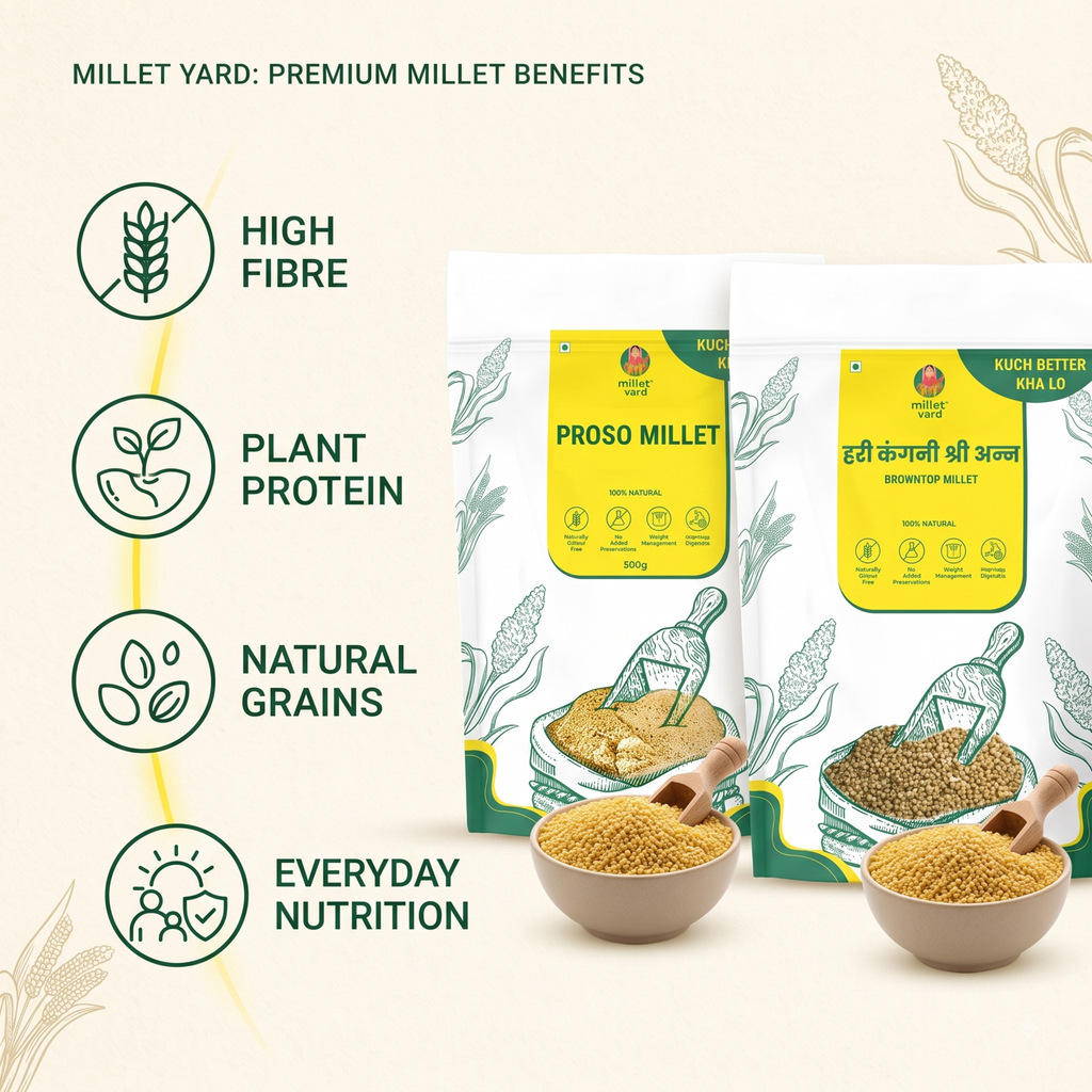 Millets 1 kg Natural Grains Combo Pack of 2 |  Proso 500g, Browntop millet 500g