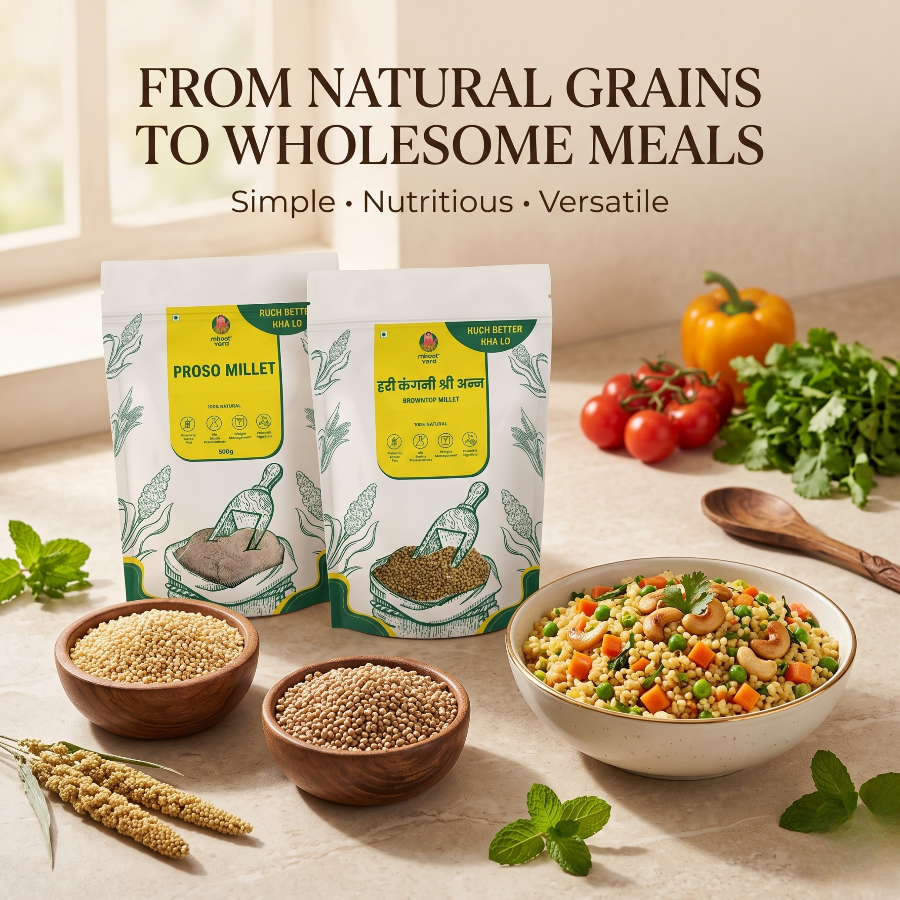 Millets 1 kg Natural Grains Combo Pack of 2 |  Proso 500g, Browntop millet 500g