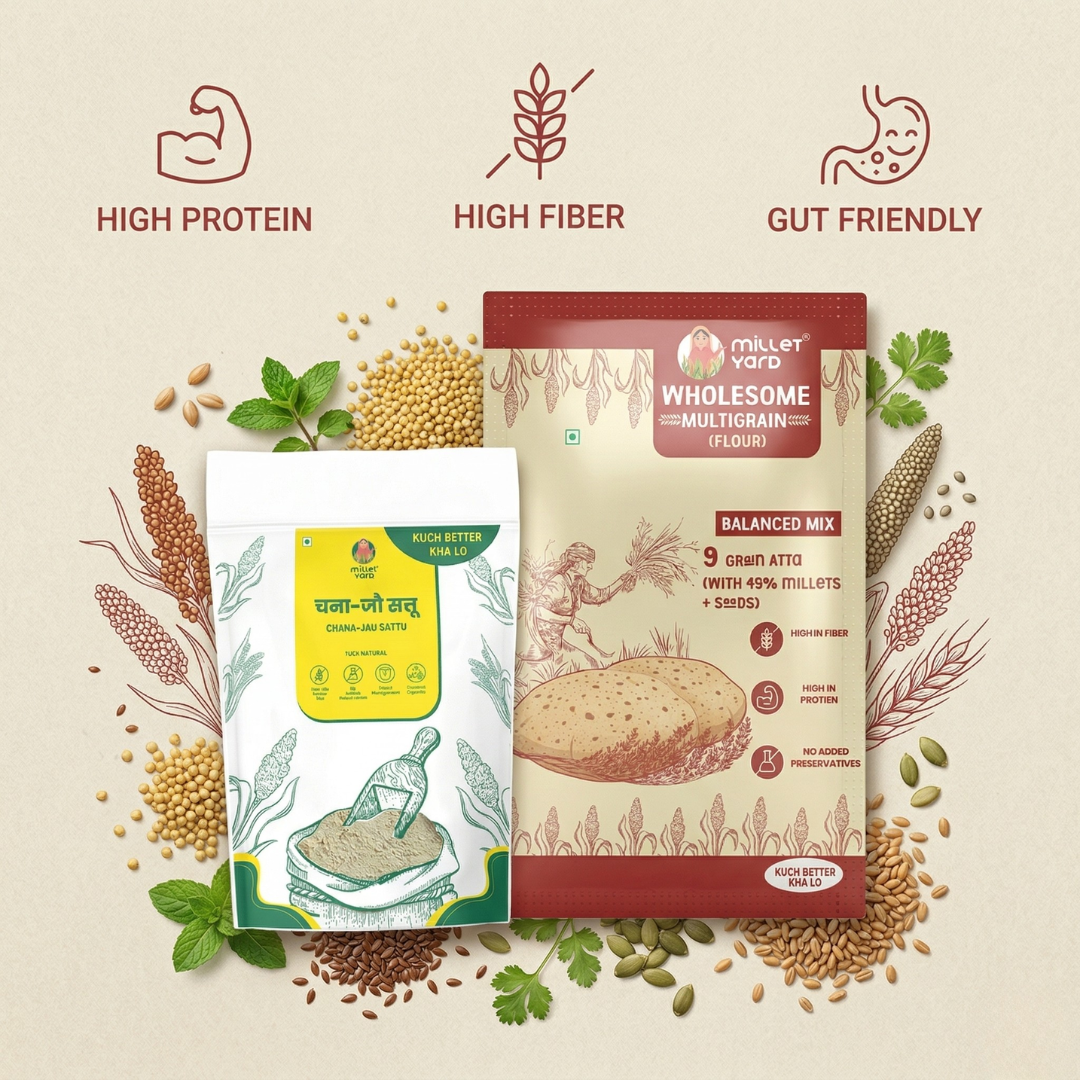 Energy Booster Combo – Wholesome Multigrain Flour (1 kg) + Chana Jau Sattu (400 gm)