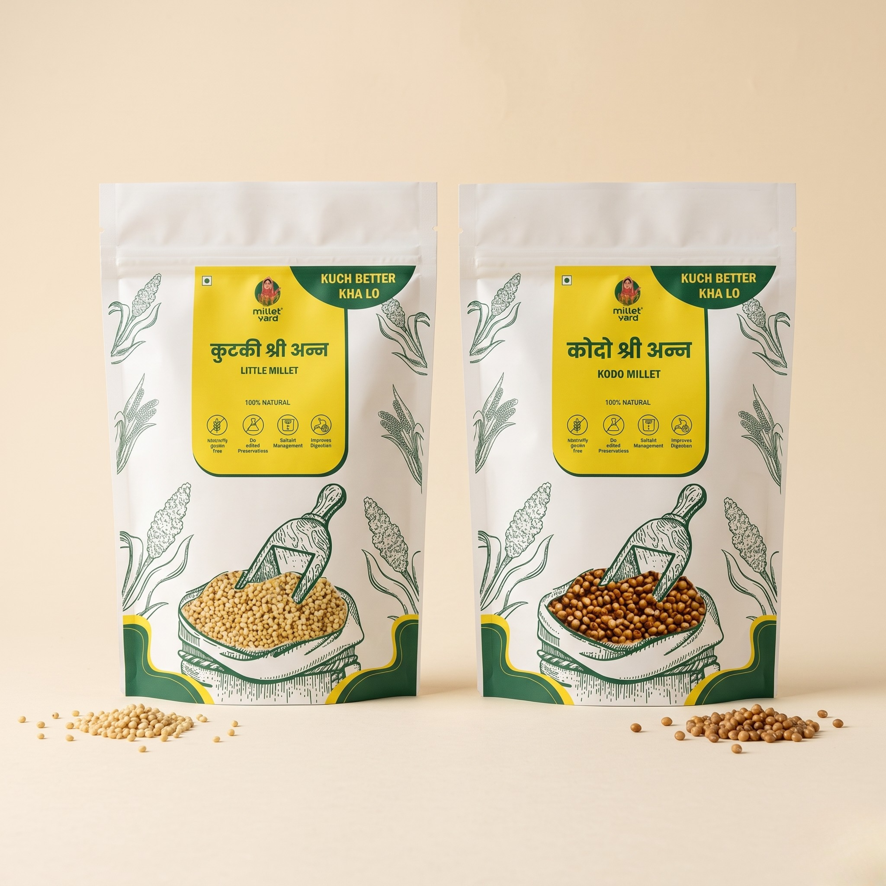 Millet Yard Millets 1 kg Natural Grains Combo Pack of 2 |  Kodo 500g, Little 500g | Nutrient Powerhouse, High Protein & 100% More Fibre Mixed Millet (1 kg, Pack of 2)