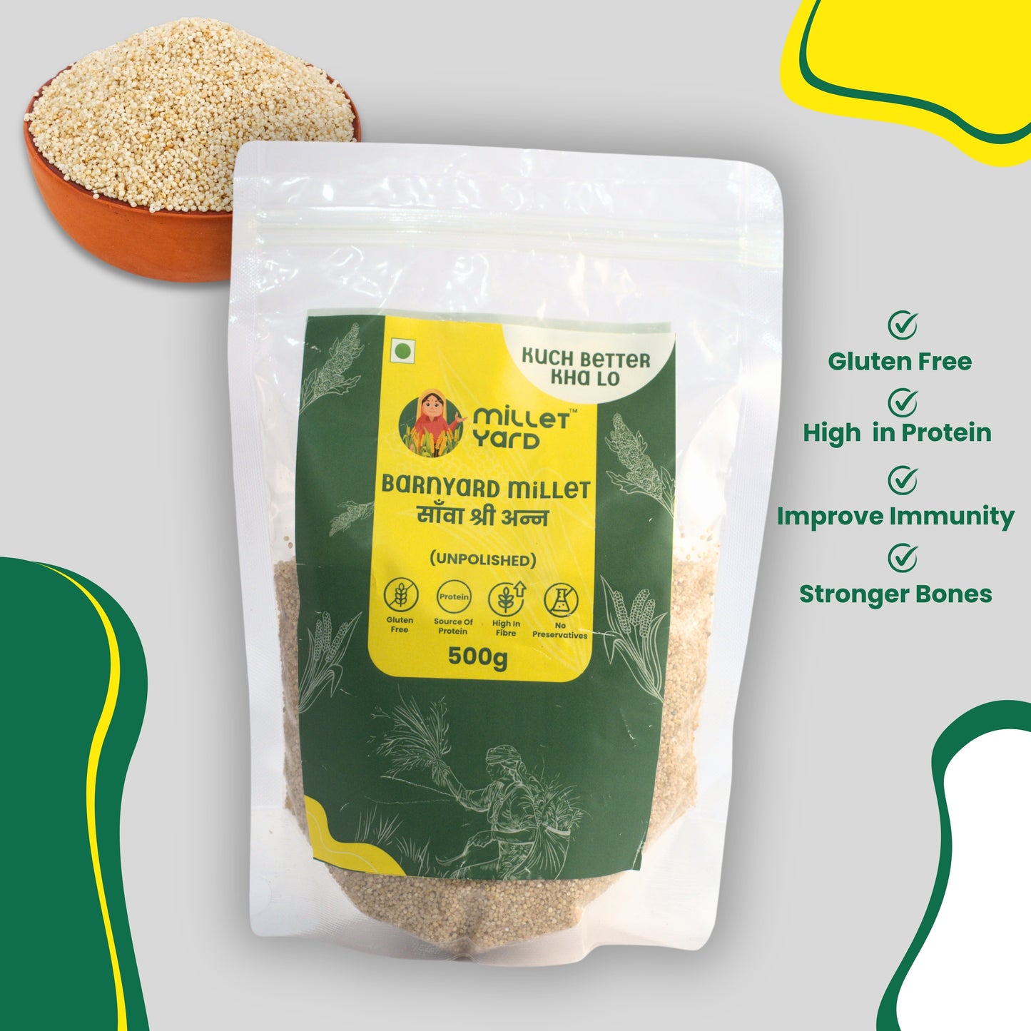 MILLET YARD Foxtail Millet,Barnyard Millet,Kodo,Little Millet Gluten Free I Each - 500 Gm