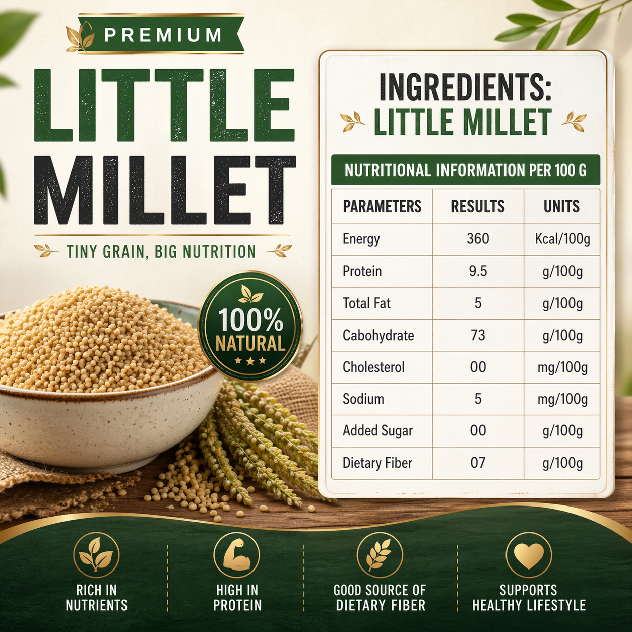 Unpolished Little Millet – Whole Kutki Grains