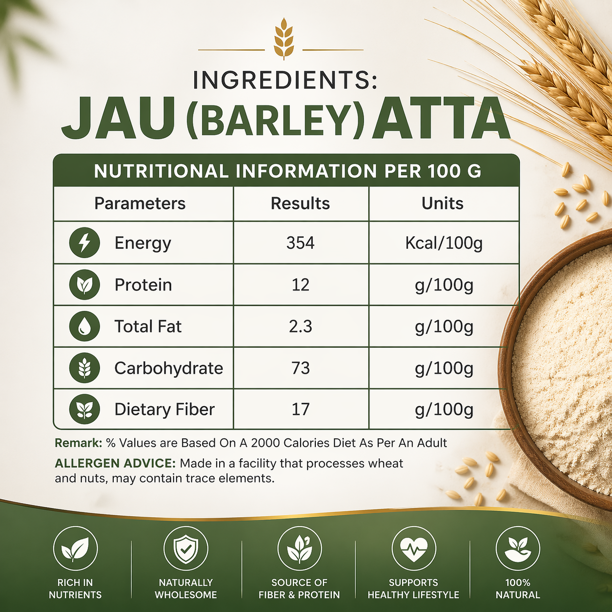 Jau Flour – High Fiber, Heart-Healthy Barley Atta