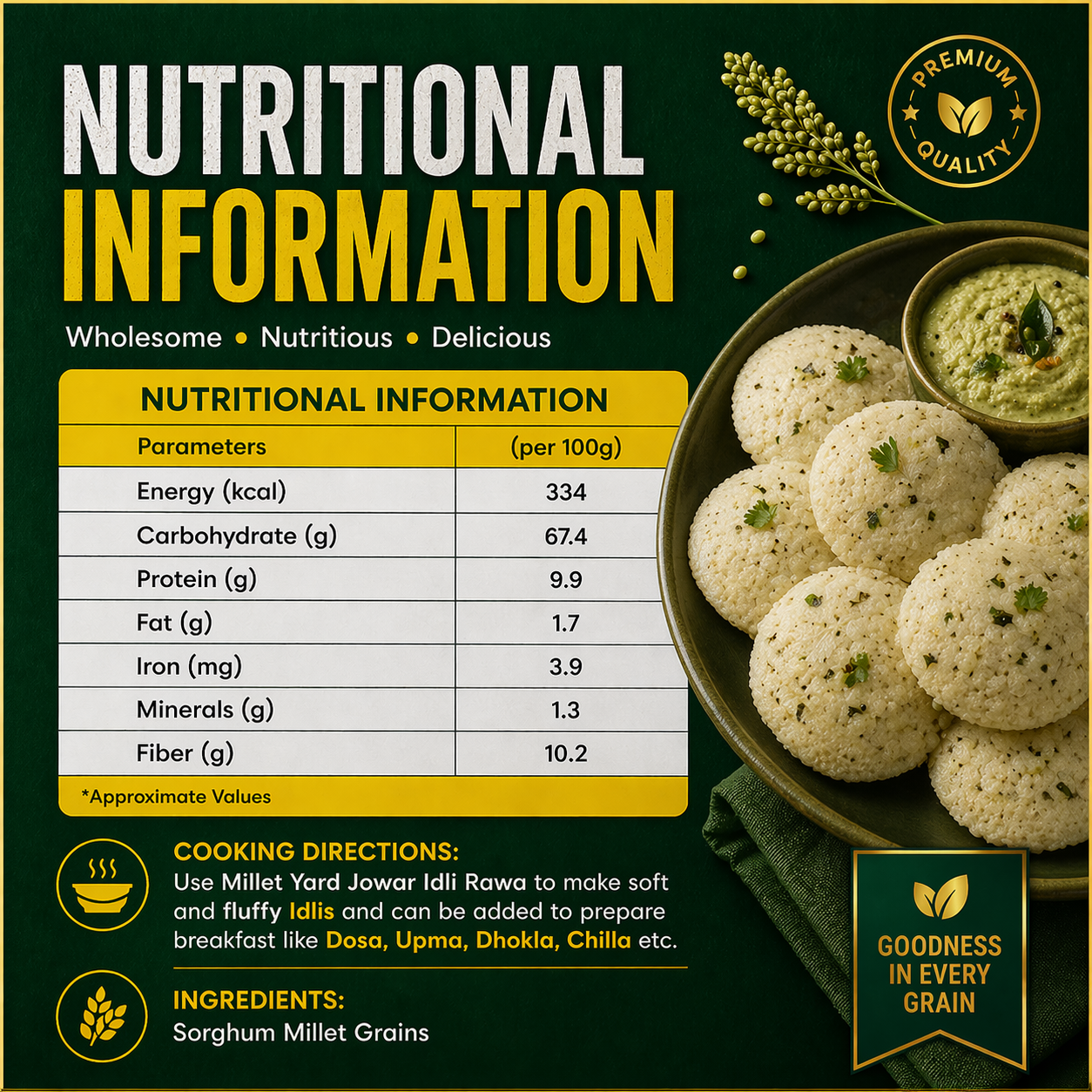 Gut Friendly Combo – Jowar Idli Rawa (500g) + Ragi Idli Rawa (500g)