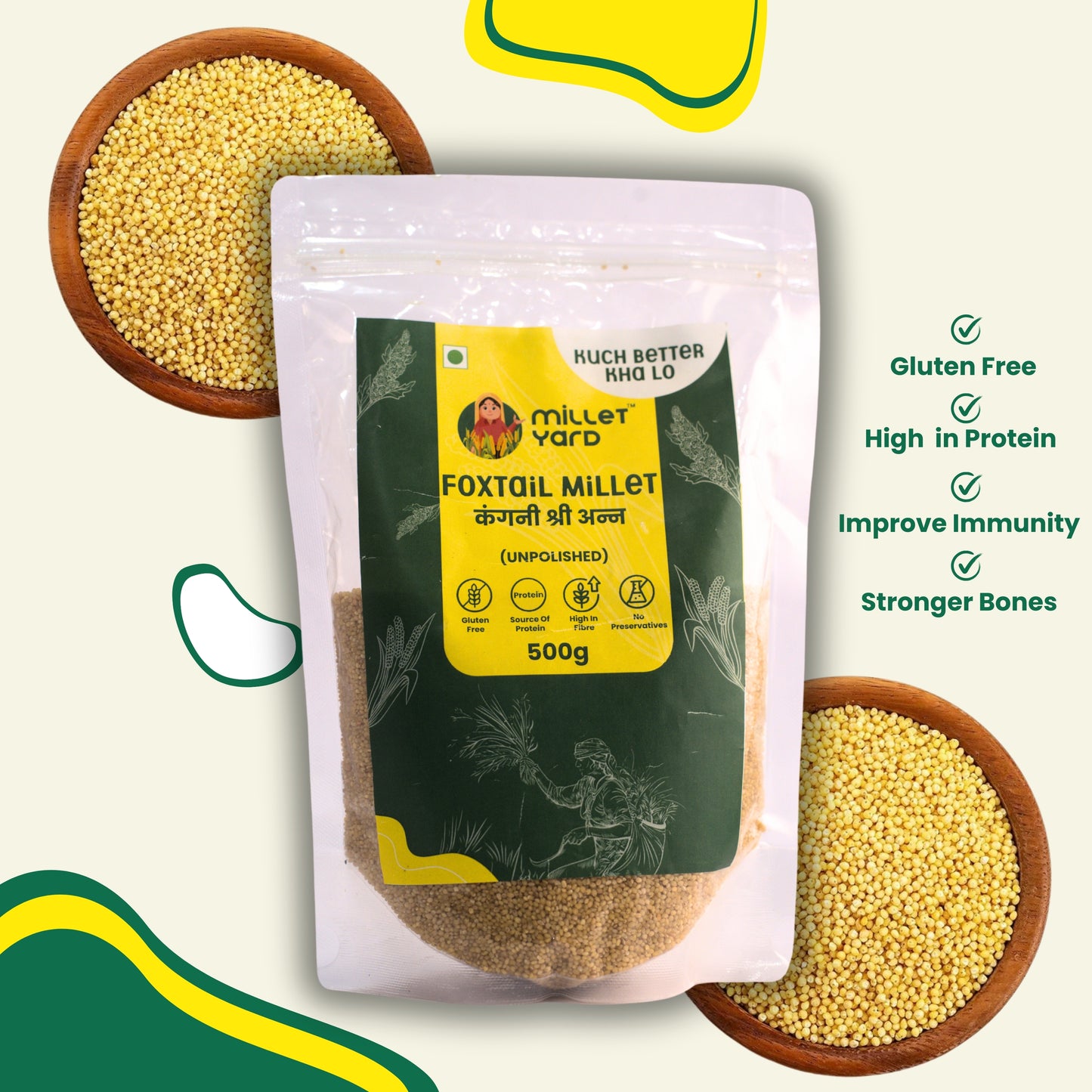 MILLET YARD Foxtail Millet,Barnyard Millet,Kodo,Little Millet Gluten Free I Each - 500 Gm