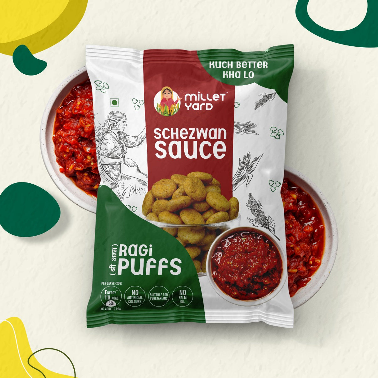 Pack of 10 Schezwan Sauce Ragi Puffs Millet Yard